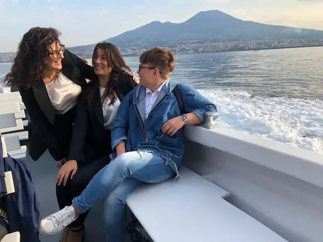 Guests on board with Vesuvius on the horizon