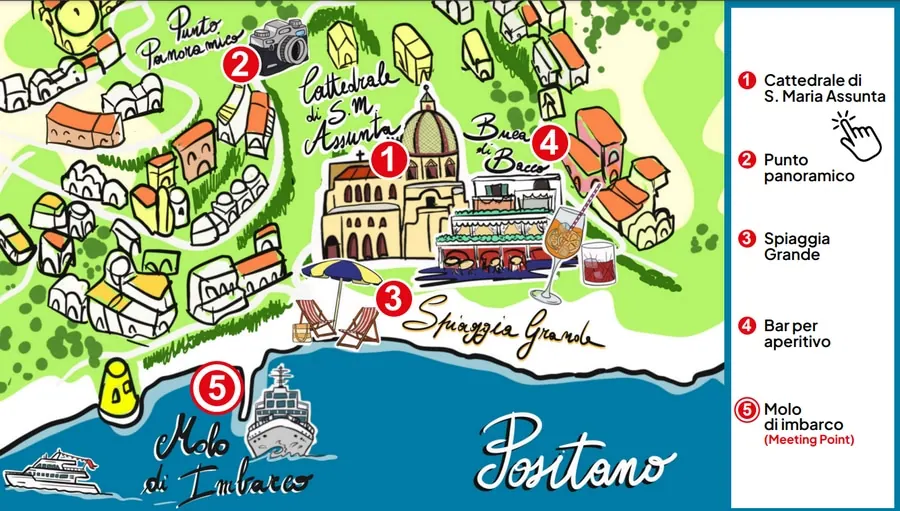 Tourist map of Positano with points of interest
